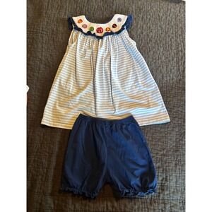 Sweet Southern Smocks Dress Set Avengers Theme Blue White Striped Size 5‎